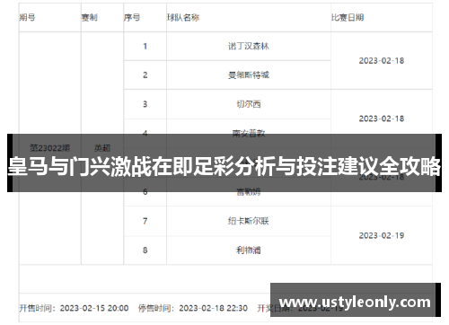 皇马与门兴激战在即足彩分析与投注建议全攻略